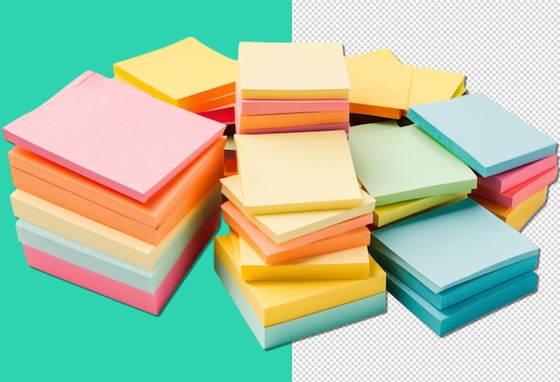 Stack of assorted colorful sticky postit note papers on png