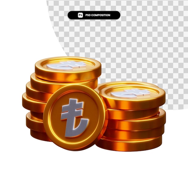 Stack of golden coins 3d rendering isolated