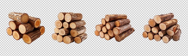 PSD stack of logs collection isolated on transparent background