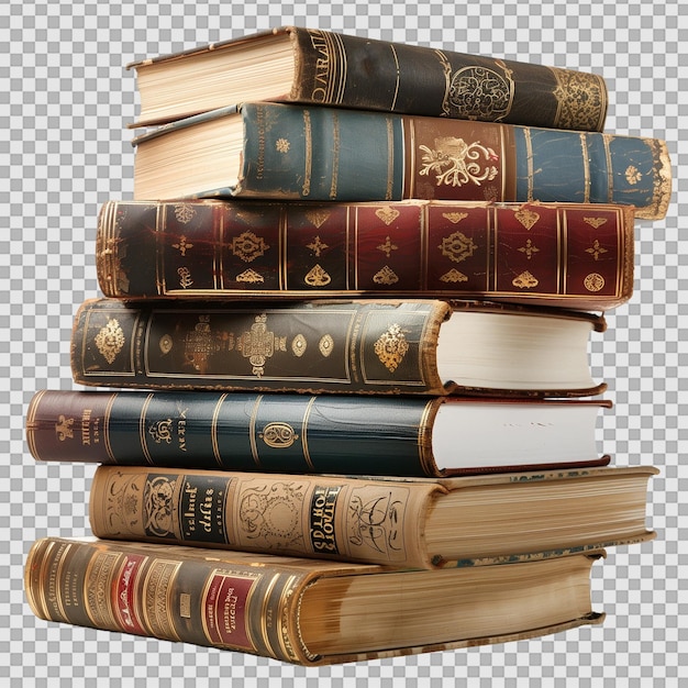 PSD stack of old books on transparent background