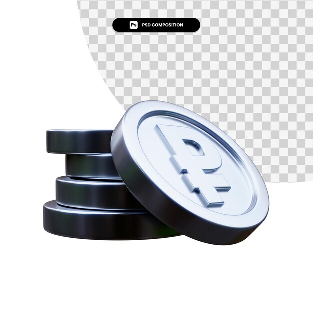 Stack of silver coins in 3d rendering isolated