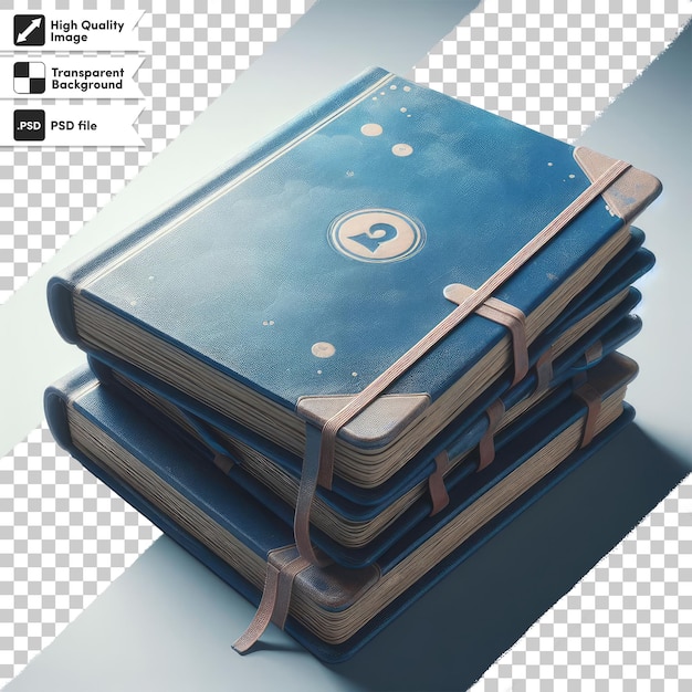 PSD stack psd de livros antigos azuis e cadernos em fundo transparente