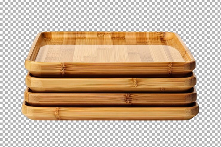 PSD stacked bamboo trays ready for a cozy gathering in a warmly lit kitchen