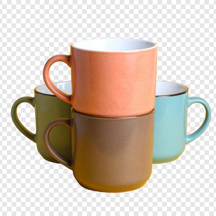 PSD stacked colorful ceramic mugs