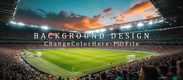 Le stade de football sous le ciel dramatique du coucher de soleil