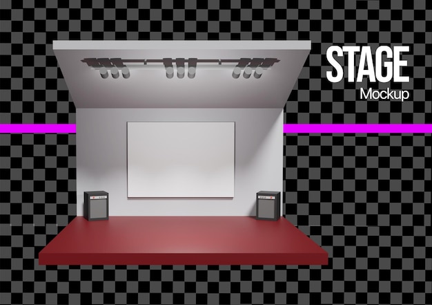 Stage Mockup with Red Platform and Spotlights