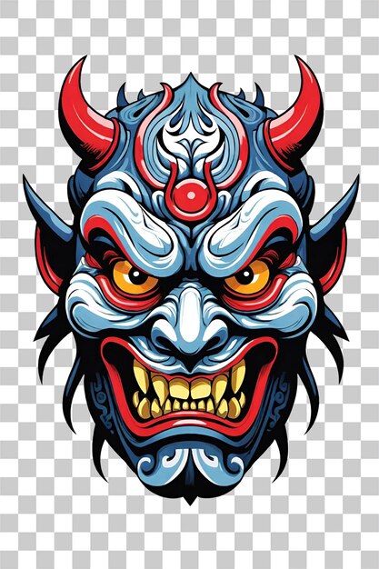 PSD stammes-oni-maske des teufels illustration im japanischen stil auf durchsichtigem hintergrund