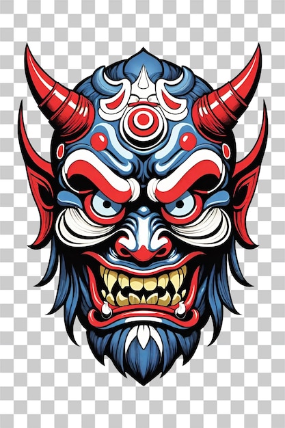 PSD stammes-oni-maske des teufels illustration im japanischen stil auf durchsichtigem hintergrund