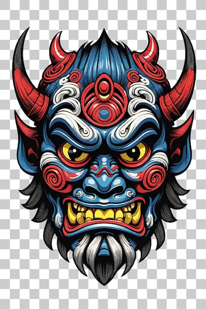 PSD stammes-oni-maske des teufels illustration im japanischen stil auf durchsichtigem hintergrund