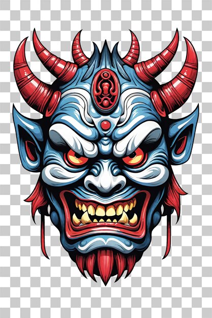 PSD stammes-oni-maske des teufels illustration im japanischen stil auf durchsichtigem hintergrund