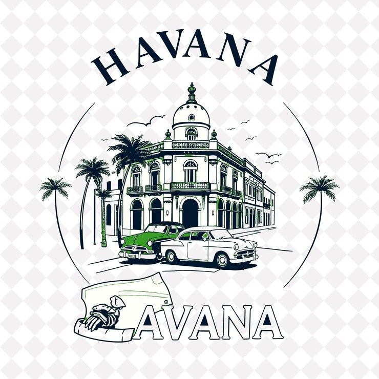 PSD stamp havana city with monochrome coral color vintage cars decoration distressed postcard effect pa