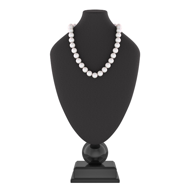 Stand für Schmuck mit einer Halskette aus transparenten Perlen 3D-Rendering isoliert auf transparentem Hintergrund