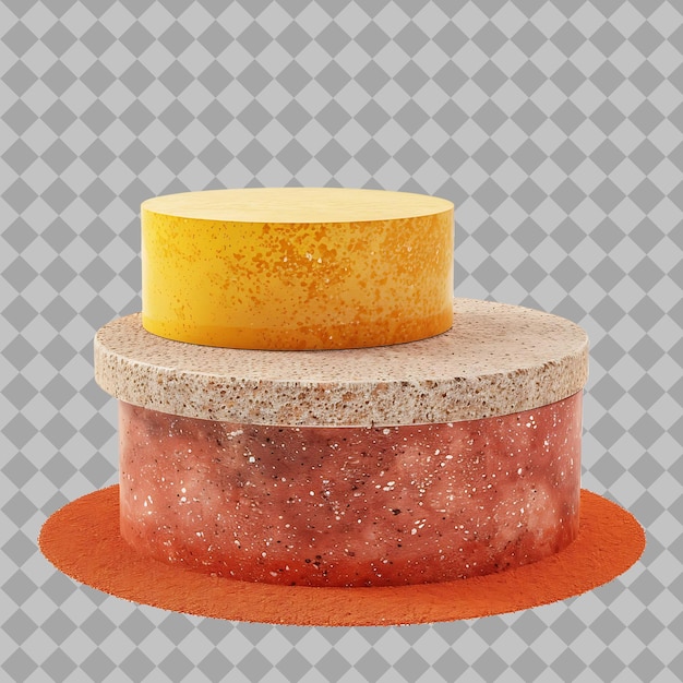 Stand de productos de ladrillo cilíndrico apilado con un objeto PNG rústico y desgastado en un fondo limpio