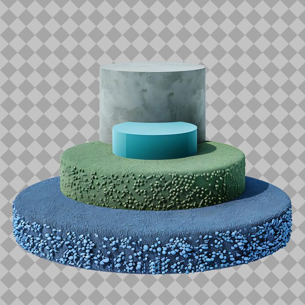 Stand de productos de plutonio circular de varios niveles con un objeto PNG natural y Wea en un fondo limpio