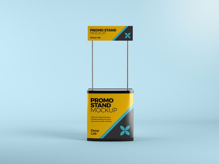 Stand promocional con maqueta editable psd
