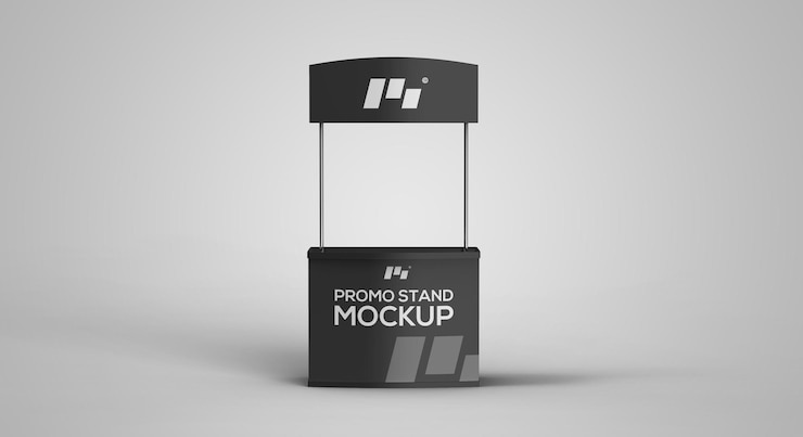 Stand promozionale vista frontale mockup psd