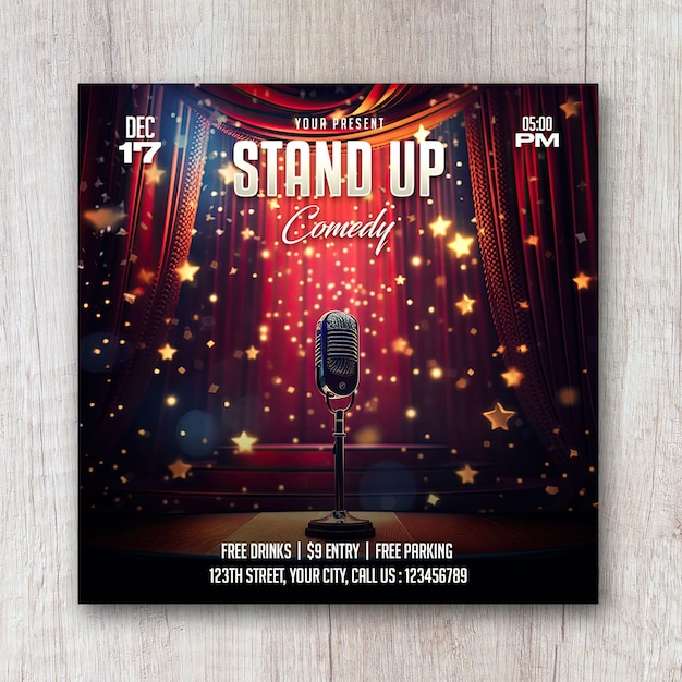 Stand up comedy square flyer modello di progettazione di banner per i social media