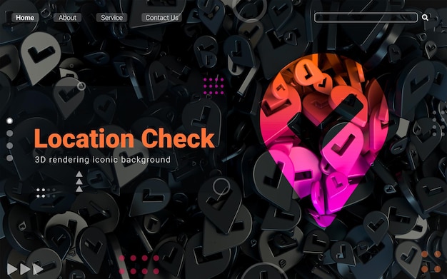 Standort-check-schild dunkel abstrakter ikonischer hintergrund web- und social-banner werbung 3d-rendering