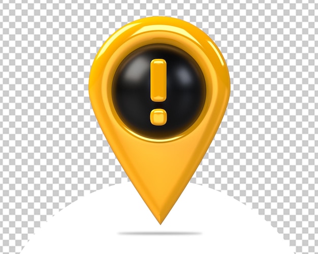 Standort-Pin-Karte mit Ausrufezeichen 3D-Symbol