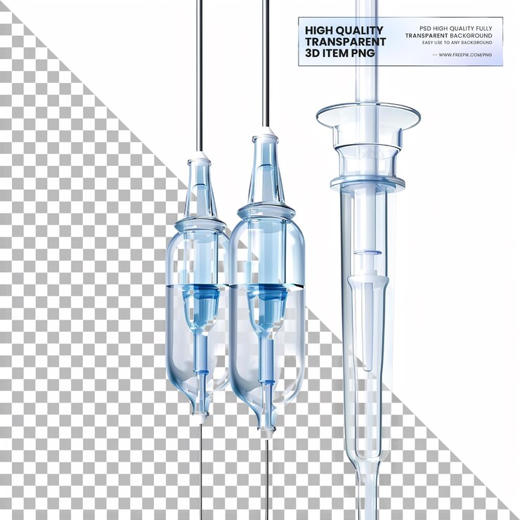 PSD stands de iv con bolsas intravenosas en un fondo transparente