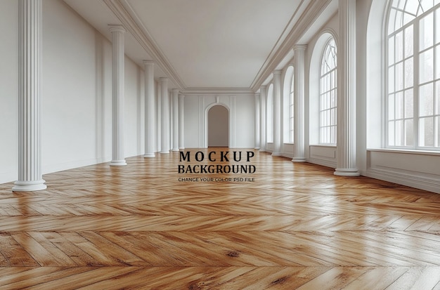 Stanza vuota con pareti bianche e pavimento in legno un modello per un modello di presentazione di interior design