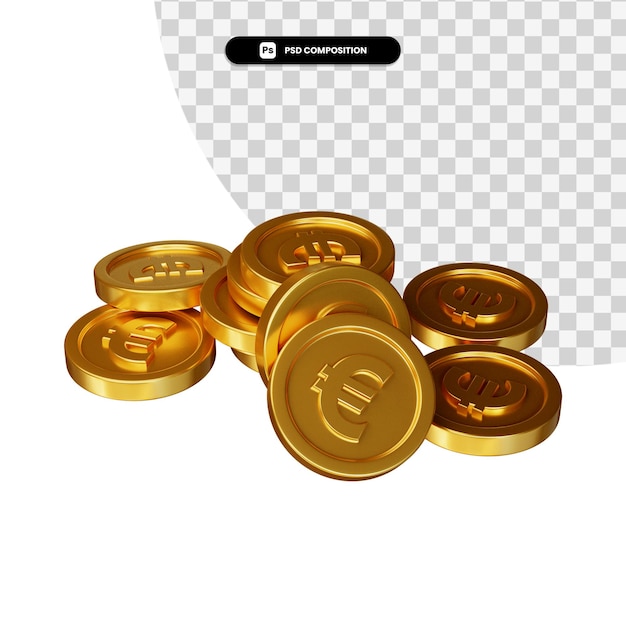 Stapel der goldenen Münze Euro in 3D-Rendering isoliert