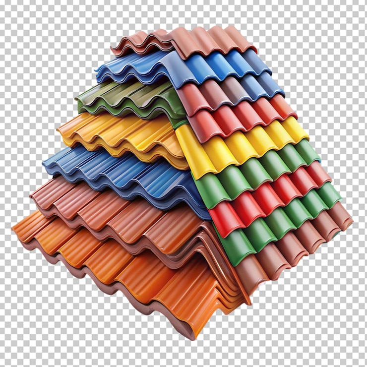 PSD stapel farbenfroher dachfliesen bereit für die installation