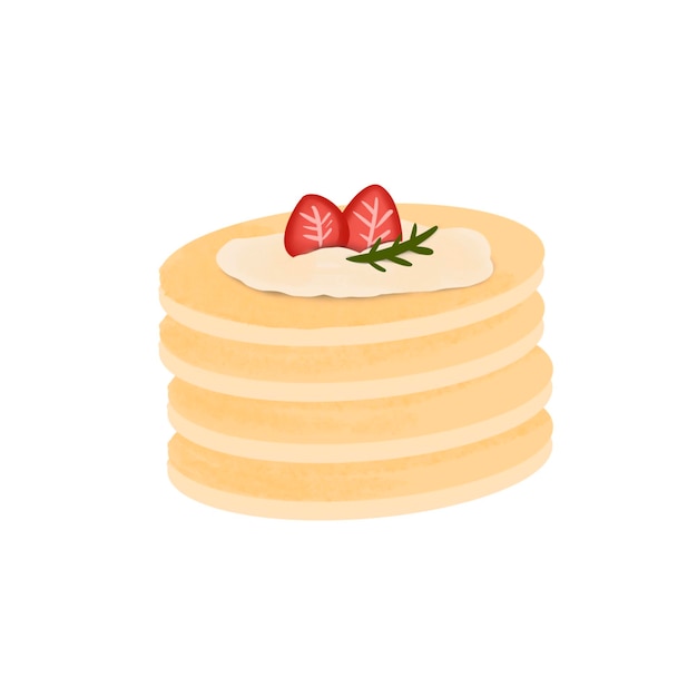 Stapel köstlicher pfannkuchen mit erdbeeren und rosmarin