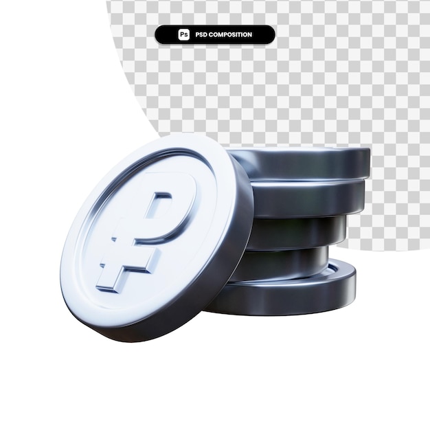 Stapel silbermünzen in 3d-rendering isoliert