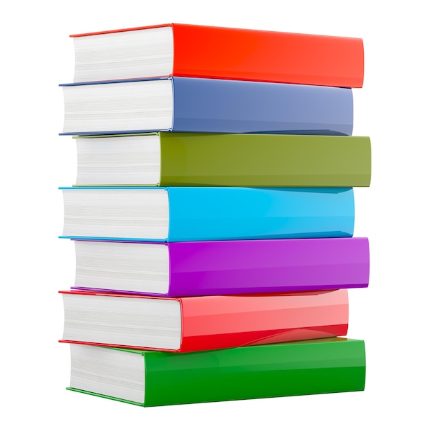 Stapel von 3D-Rendering-Büchern, isoliert auf transparentem Hintergrund