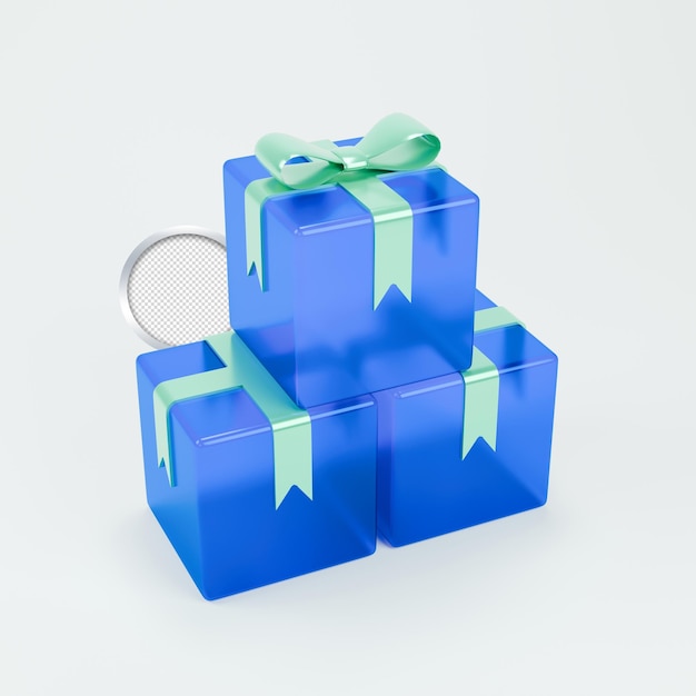 Stapel von blauen Geschenkkisten mit grünem Band