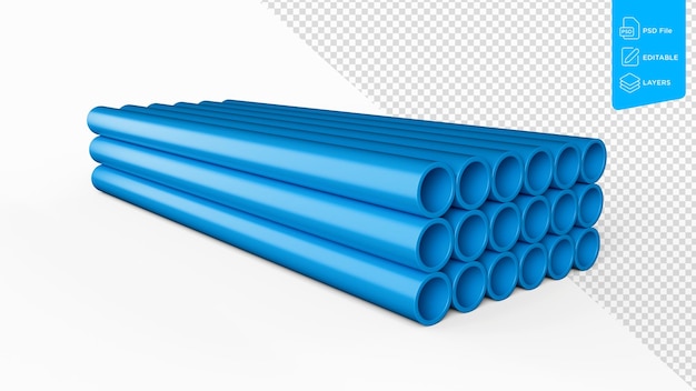 Stapel von blauen PVC-Rohrverbindungen PVC-Rohre für Trinkwasser 3D-Darstellung