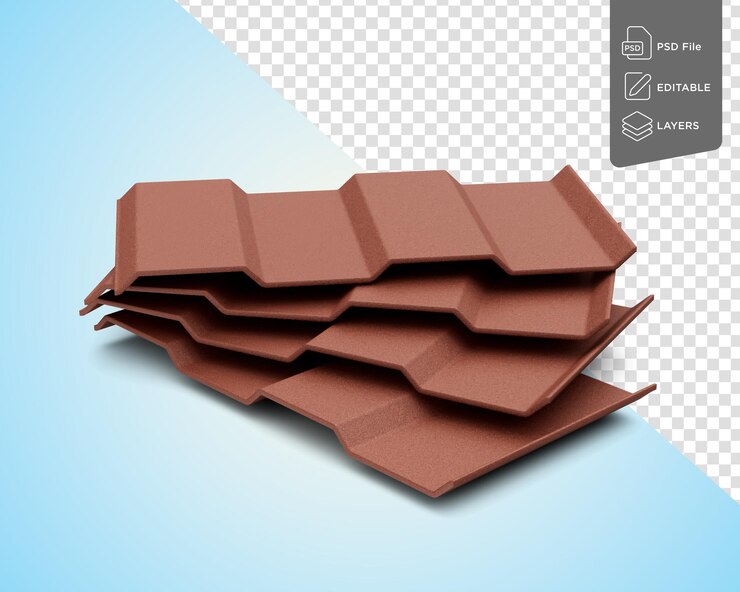PSD stapel von braunen asbestzementschiefer für dachplatten auf weichem blauem hintergrund 3d-illustration