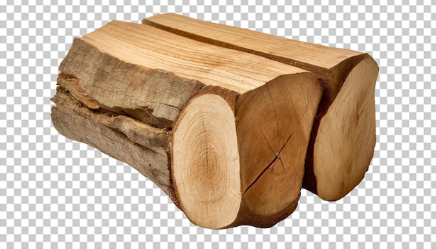 Stapel von gehacktem Brennholz, isoliert auf durchsichtigem Hintergrund.