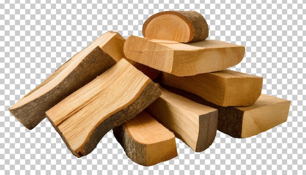 Stapel von gehacktem Brennholz, isoliert auf durchsichtigem Hintergrund.