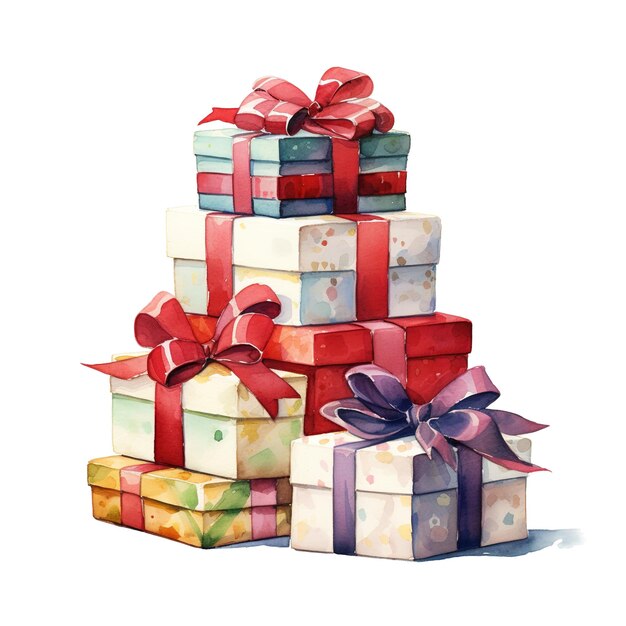 PSD stapel von geschenkkisten für weihnachtsveranstaltungen aquarell-stil ki generiert