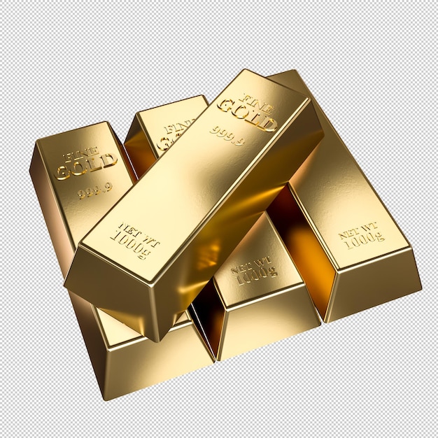 Stapel von Goldbarren auf durchsichtigem Hintergrund