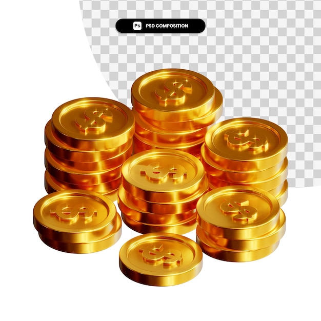 Stapel von Goldmünzen in 3D-Rendering isoliert