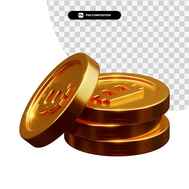 Stapel von Goldmünzen in 3D-Rendering isoliert