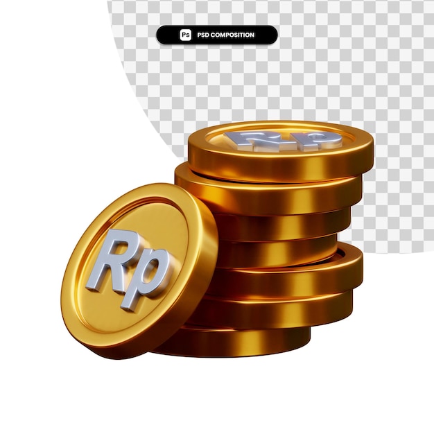 Stapel von goldmünzen in 3d-rendering isoliert