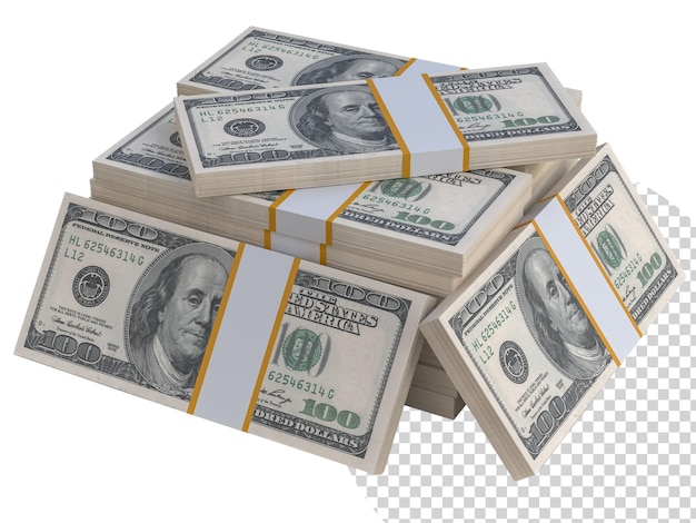 Stapel von US-Papierwährung 3D American Dollars Bargeld hundert Banknoten Stapel von uns Währung isoliert auf weißem Hintergrund Kreative Geschäftsfinanzierung Geld verdienen oder Sparen Konzept