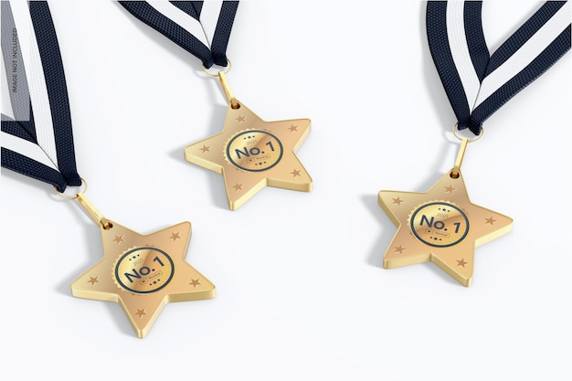PSD star competition medaillen mit ribbon set mockup