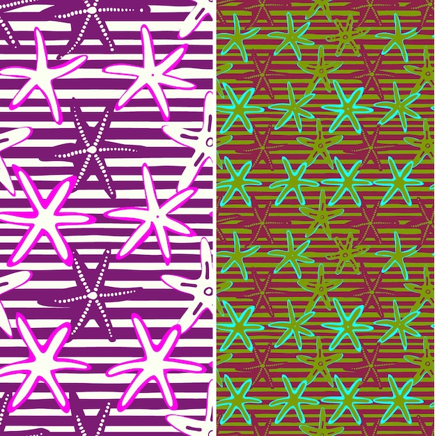 Starfish With Sand Dollar Silhouette Clustered Together in a Nature Pattern Vector Designs