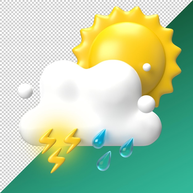 starke Gewitter regnerisches Tageslicht 3D-Symbol süße Illustration