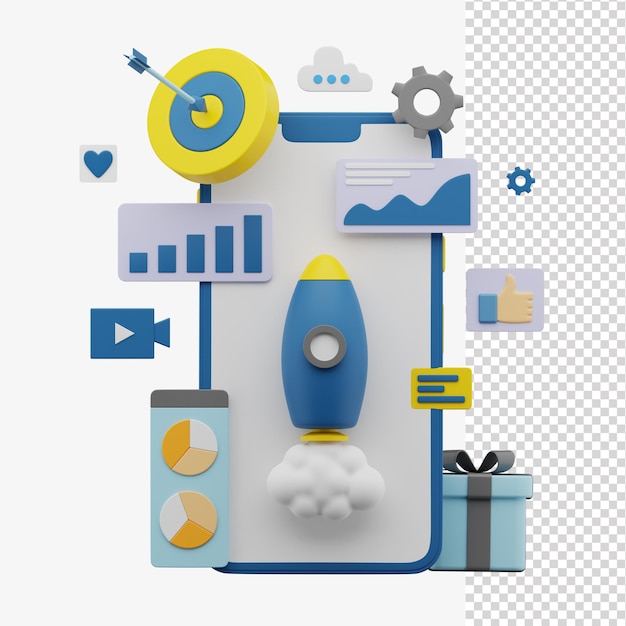 Startup digitales Marketing 3D-Darstellung