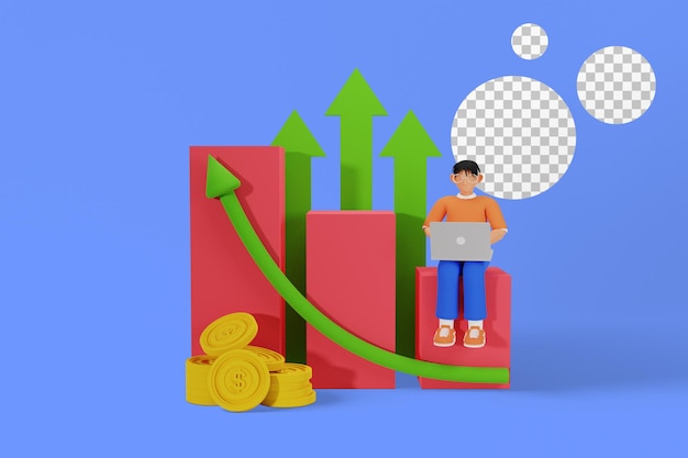 Startup obtendo lucro no negócio. ilustração 3d