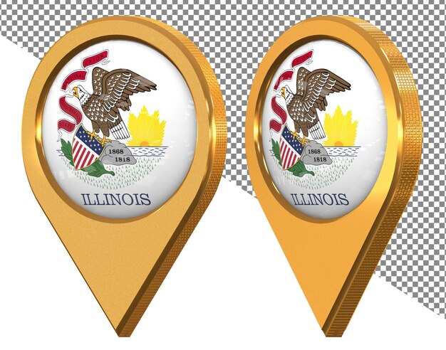 State of Illinois Location Icon Flag Isolated with Different Angled 3D Rendering