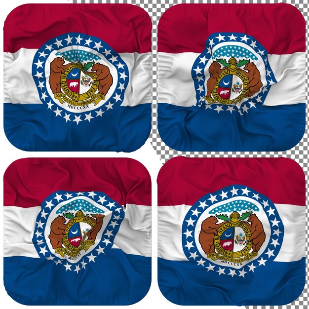 state of missouri flag squire shape isolated different waving style bump texture 3d rendering
