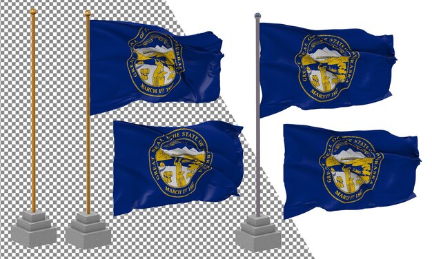 State of Nebraska Flag Waving Different Style With Stand Pole Isolated 3D Rendering
