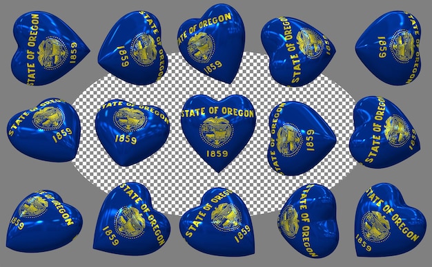 state of oregon 3d heart flag isolated different positions 3d rendering
